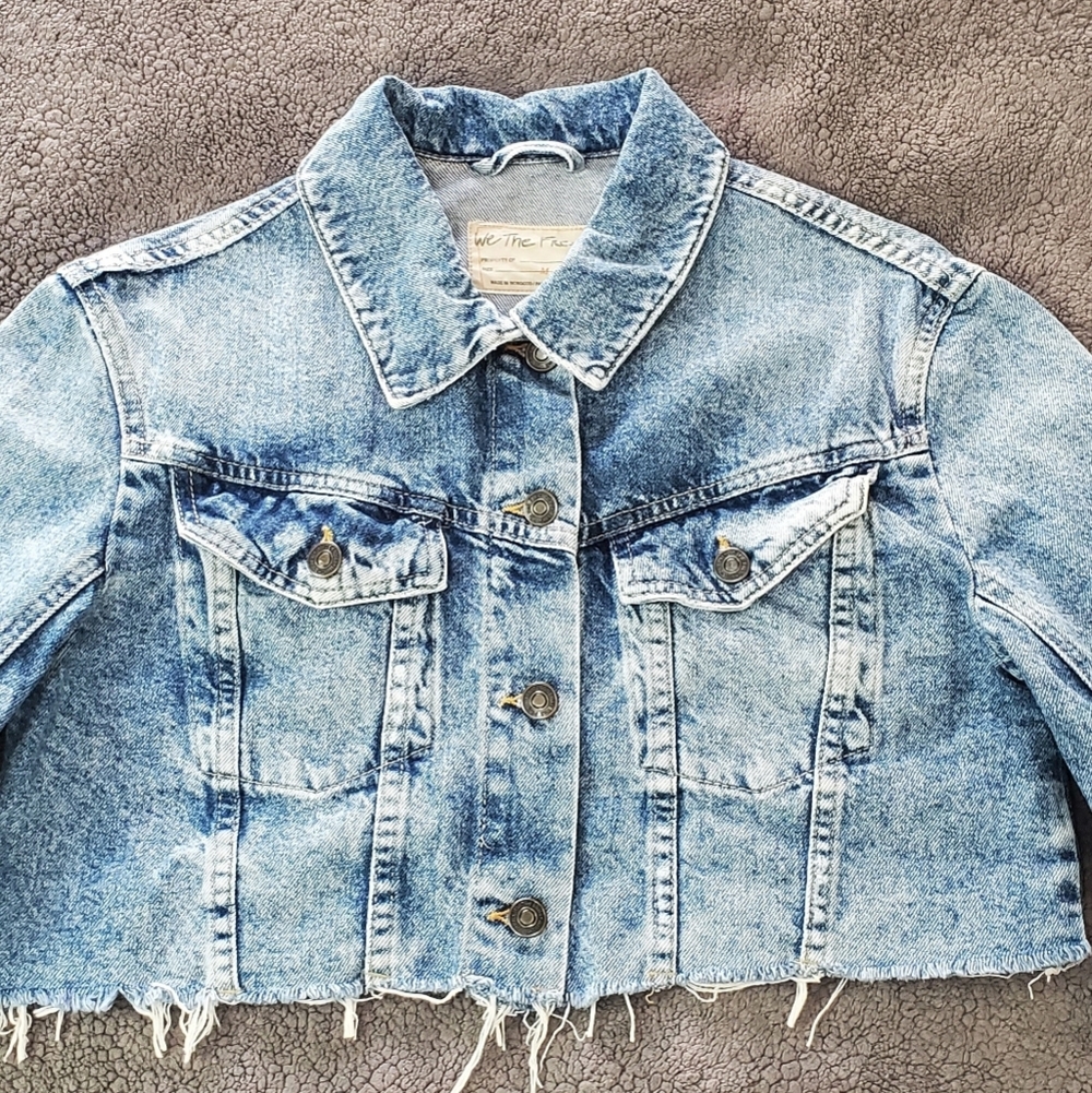 Free People Ollie Femme Denim Trucker Jacket in Aged Stone - Picture 4 of 15